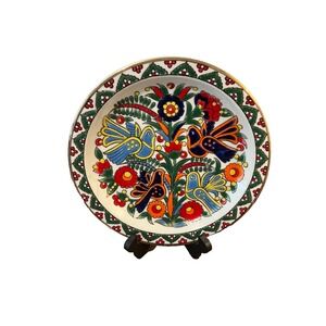 Wall Plate Colorful Birds Vintage Hand-Painted Floral Décor, 10" Diameter Plate